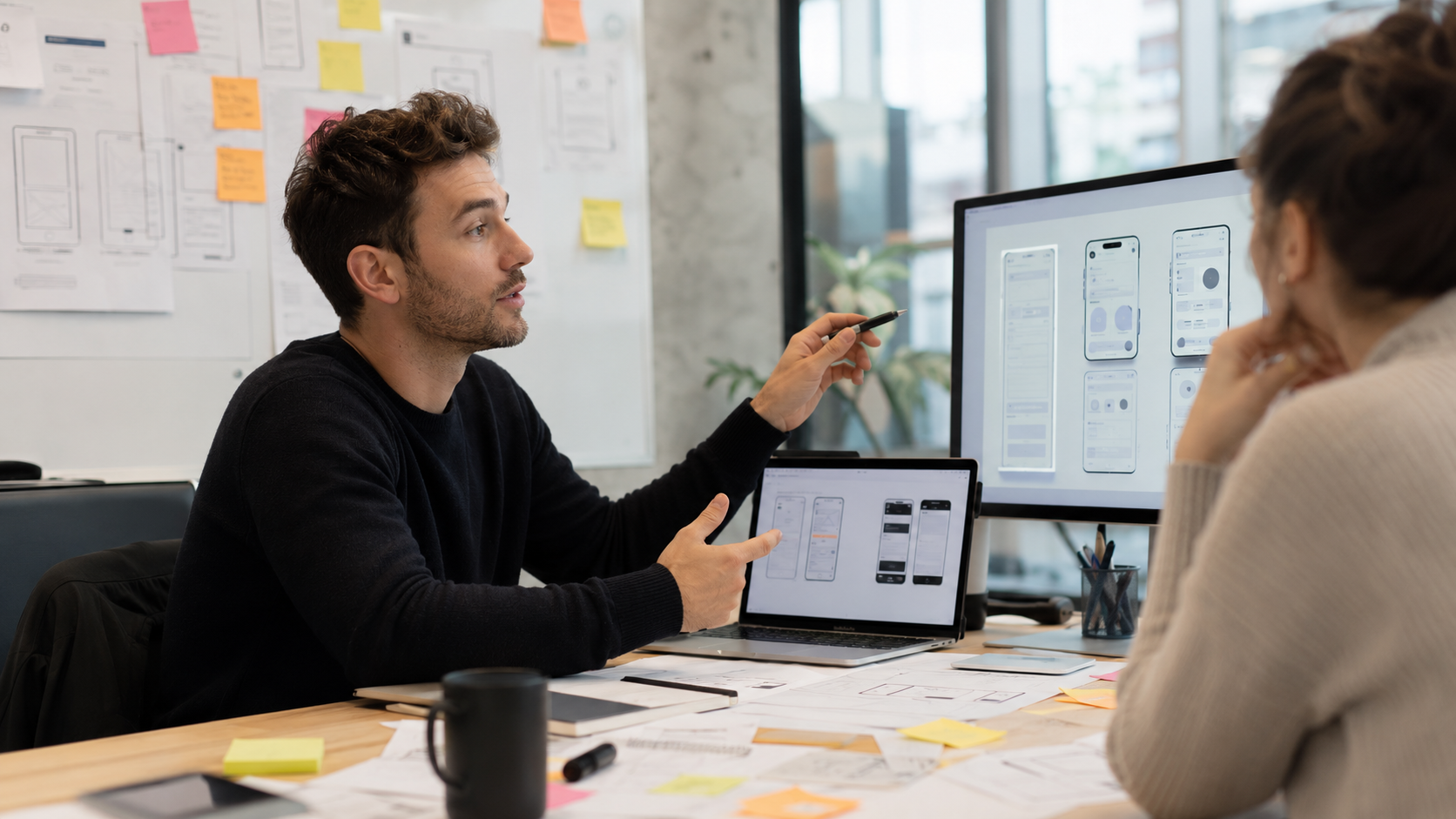 un homme et une femme travaillent sur un design
