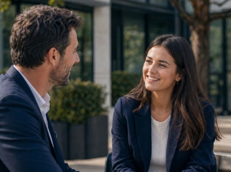 une étudiante et un chef d'entreprise en entretien